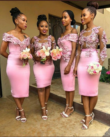 Mismached Elegant Pink Off Shoulder Lace Appliques Simple Cheap Mermaid Long Bridesmaid Dresses ,BD154