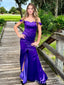 Purple Off Shoulder Sheath Evening Gown Maxi Long Evening Party Prom Dresses with Side Slit,MB737