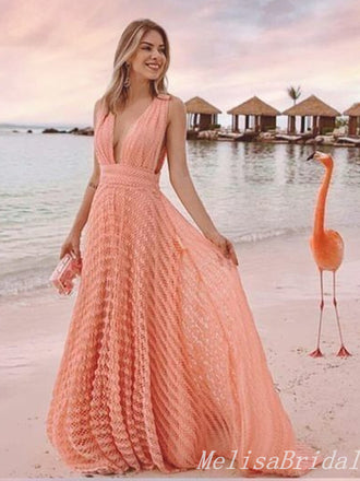 Plunging A-line Evening Gown Maxi Long Evening Party Prom Dresses ,MB766