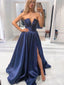 Charming Black Sexy Plunging High Slit Deep V-neck A-line Evening Gown Long Prom Dresses with Pleats,MB331