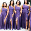 Elegant Purple One Shoulder Simple Cheap Mermaid Long Bridesmaid Dresses ,BD124