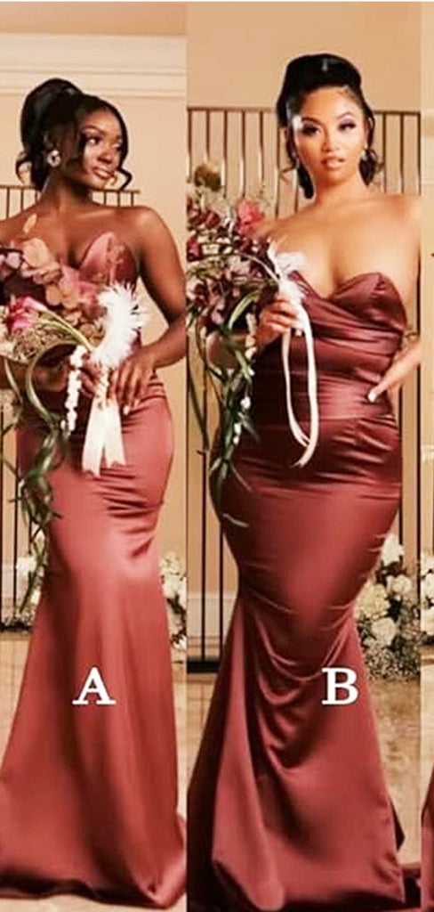 Mismached Elegant Chocolate Soft Satin Mermaid Long Cheap Bridesmaid Dresses ,BD65