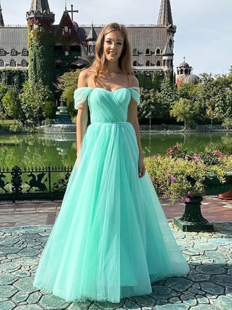 Mint Green Off Shoulder Sweetheart A-line Evening Gown Maxi Long Evening Party Prom Dresses,MB703