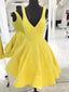 Charming Yellow Plunging A-line Short Homecoming Dresses with Pleats, HD267