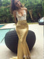 Sexy Appliques Lace Up Back Gold Mermaid Spaghetti Straps Long Evening Gown Prom Dresses ,MB203
