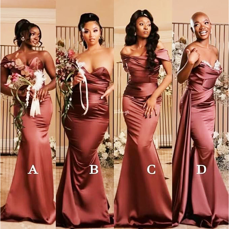 Mismached Elegant Chocolate Soft Satin Mermaid Long Cheap Bridesmaid Dresses ,BD65