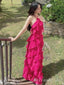 Elegant Pink Chiffon Halter Tiered  A-line Long Prom Dresses to Impress ,MB939