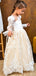 Elegant Light Yellow Tulle Lace Appliques A-Line Cheap Simple Long Flower Girl Dresses,FG51