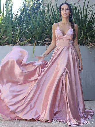 Blush A-Line V-Neck Spaghetti Straps Lace Up Back Evening Gown Maxi Long Evening Party Prom Dresses  ,MB605