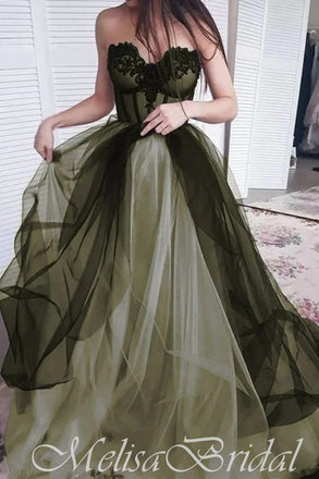 Green Strapless Sweetheart A-Line Evening Gown Maxi Long Evening Party Prom Dresses,MB627