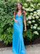 Blue Spaghetti Straps Sheath Evening Gown Maxi Long Evening Party Prom Dresses  ,MB736