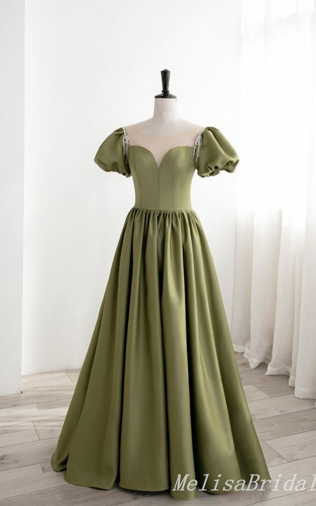 Elegant Green Illusion Sweetheart A-line Long Party Dress Prom Dresses,MB1052