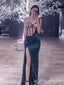 Sexy Bubble Dark Green Illusion Side Slit Mermaid Evening Long Prom Dresses,MB61