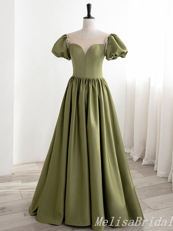 Elegant Green Illusion Sweetheart A-line Long Party Dress Prom Dresses,MB1052