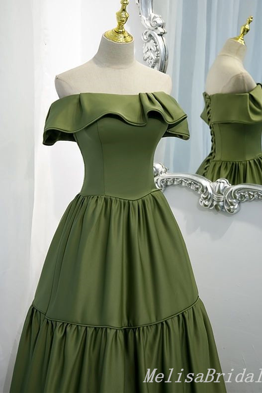 Gorgeous Off Shoulder Green Lace up Back A-line Long Party Dress Prom Dresses,MB1053