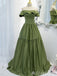 Gorgeous Off Shoulder Green Lace up Back A-line Long Party Dress Prom Dresses,MB1053