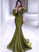 Elegant  Bubble Pleats Green Off Shoulder Mermaid Evening Long Prom Dresses,MB62