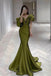 Elegant  Bubble Pleats Green Off Shoulder Mermaid Evening Long Prom Dresses,MB62