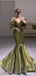 Elegant  Bubble Pleats Green Off Shoulder Mermaid Evening Long Prom Dresses,MB62