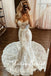 White Mermaid Sweetheart Lace Appliques Strapless Long Wedding Dresses With Trailing ,WD74