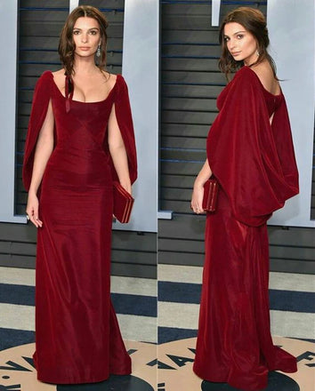 Elegant Red Half Sleeves Mermaid Wedding Guest Long Prom Dresses,MB63