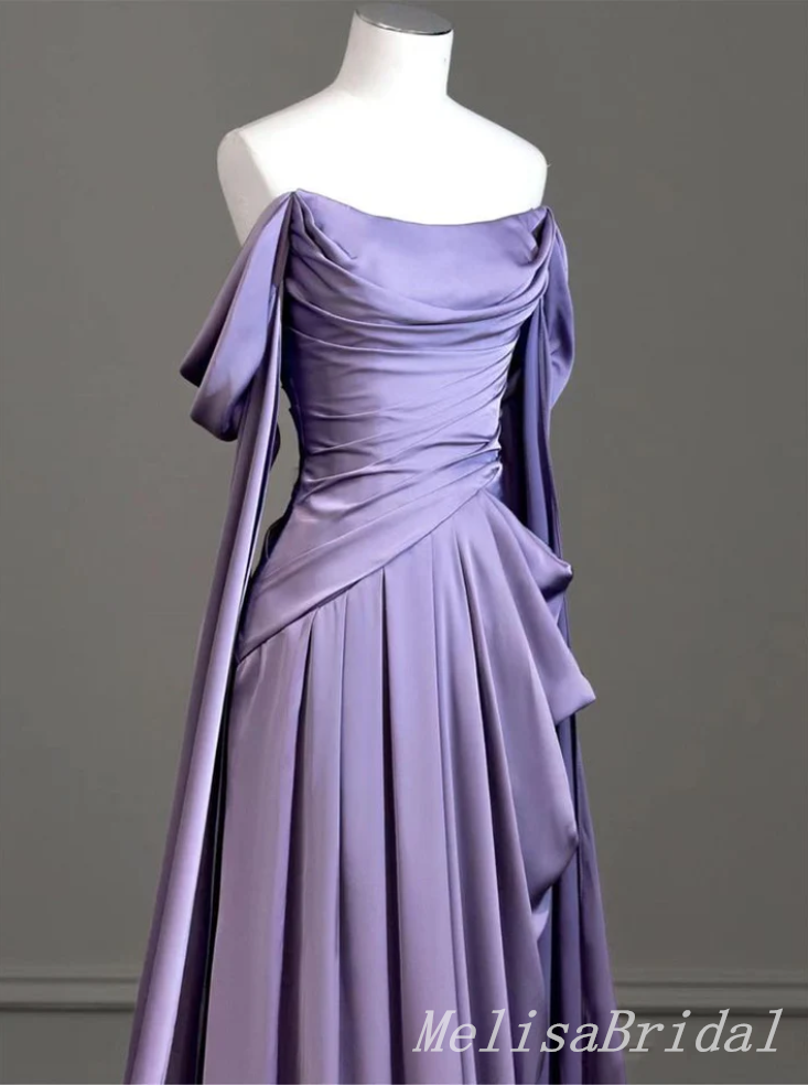 Elegant Purple Off the Shoulder A-line Party Dress Long Prom Dresses to Impress,MB1003