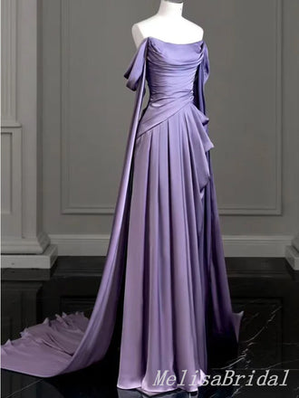 Elegant Purple Off the Shoulder A-line Party Dress Long Prom Dresses to Impress,MB1003