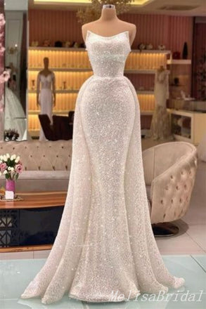Sparkle White Strapless Mermaid Evening Gown Long Evening Party Prom Dresses,MB856