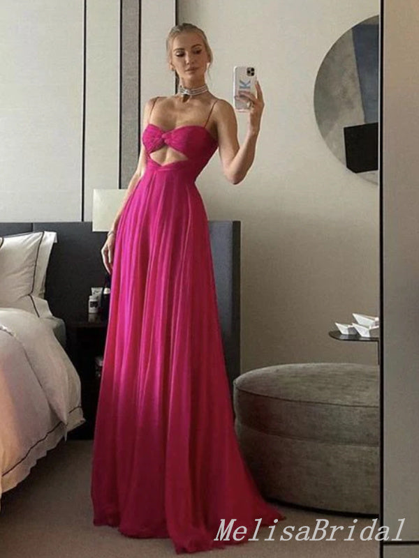 Gorgeous Hot Pink Spaghetti Straps Sweetheart A-line Party Dress Long Prom Dresses to Impress ,MB1004