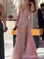 Stunning Pink Lace Appliques Side Slit A-line Party Dress Long Prom Dresses to Impress,MB1005