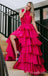 Hot Pink A-Line Plunging Layer Evening Gown Maxi Long Evening Party Prom Dresses,MB671