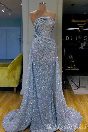 Sparkle Blue Sheath Evening Gown Long Evening Party Prom Dresses,MB859