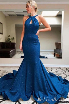 Blue Mermaid Evening Gown Maxi Long Evening Party Prom Dresses With Trailing,MB672