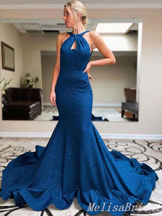 Blue Mermaid Evening Gown Maxi Long Evening Party Prom Dresses With Trailing,MB672