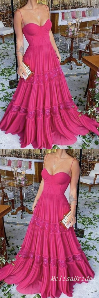 Sexy Spaghetti Straps Sweetheart Lace Appliques A-line Party Dress Long Prom Dresses to Impress,MB1007