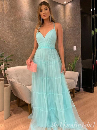 Mint Green Spaghetti Straps Sweetheart Evening Gown Long Evening Party Prom Dresses,MB860