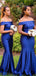 Elegant Royal Blue Off Shoulder Mermaid Simple Bridesmaid Dresses ,BD86