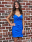 Sexy Royal Blue V-Neck Spaghetti Straps Sheath Lace Up Back Graduation Party Homecoming Dresses, HD355