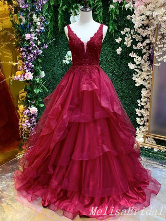 Lace Appliques Open Back V-Neck A-Line Evening Ball Gown Maxi Long Formal Dresses Prom Dresses,MB545