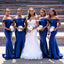 Elegant Royal Blue Off Shoulder Mermaid Simple Bridesmaid Dresses ,BD86