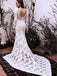 Elegant White V Neck Long Sleeve Mermaid Tulle Appliques Long Wedding Dresses, WD36