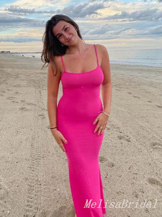 Simple Pink Spaghetti Straps Straight Neck Mermaid Long Prom Dresses to Impress ,MB940