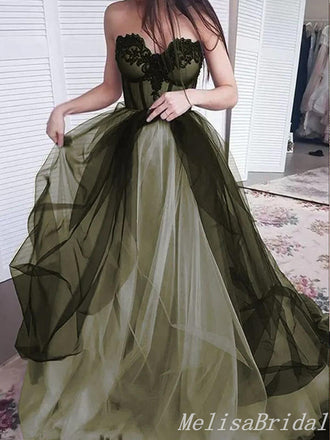 Green Strapless Sweetheart A-Line Evening Gown Maxi Long Evening Party Prom Dresses,MB627