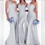 Elegant Silver One Shoulder Simple Cheap Mermaid Long Bridesmaid Dresses ,BD176