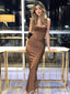 Sexy Brown Spaghetti Straps Mermaid Pleats Long Evening Prom Dresses,MB07