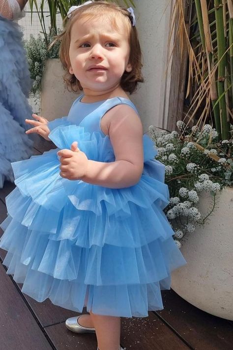 Elegant Blue Tulle A-Line Cheap Simple Long Flower Girl Dresses,FG52