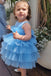 Elegant Blue Tulle A-Line Cheap Simple Long Flower Girl Dresses,FG52