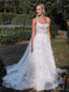 Elegant White Lace Appliques Tulle Ruffle Spaghetti straps Wedding Dresses, WD27