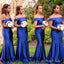 Elegant Royal Blue Off Shoulder Mermaid Simple Bridesmaid Dresses ,BD86