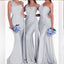 Elegant Silver One Shoulder Simple Cheap Mermaid Long Bridesmaid Dresses ,BD176